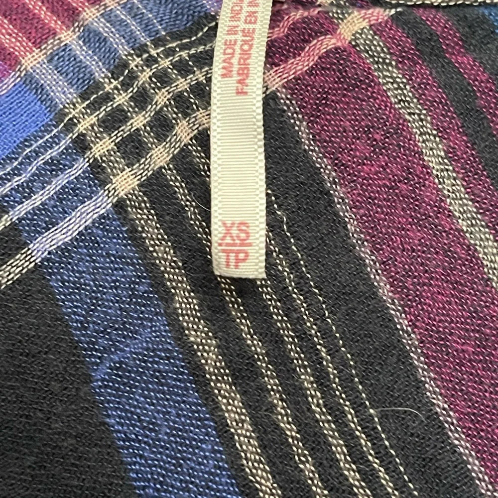 FREE PEOPLE Nordic Day Top Plaid Buttondown Oversized Purple Blue Shirt XS - Picture 12 of 16